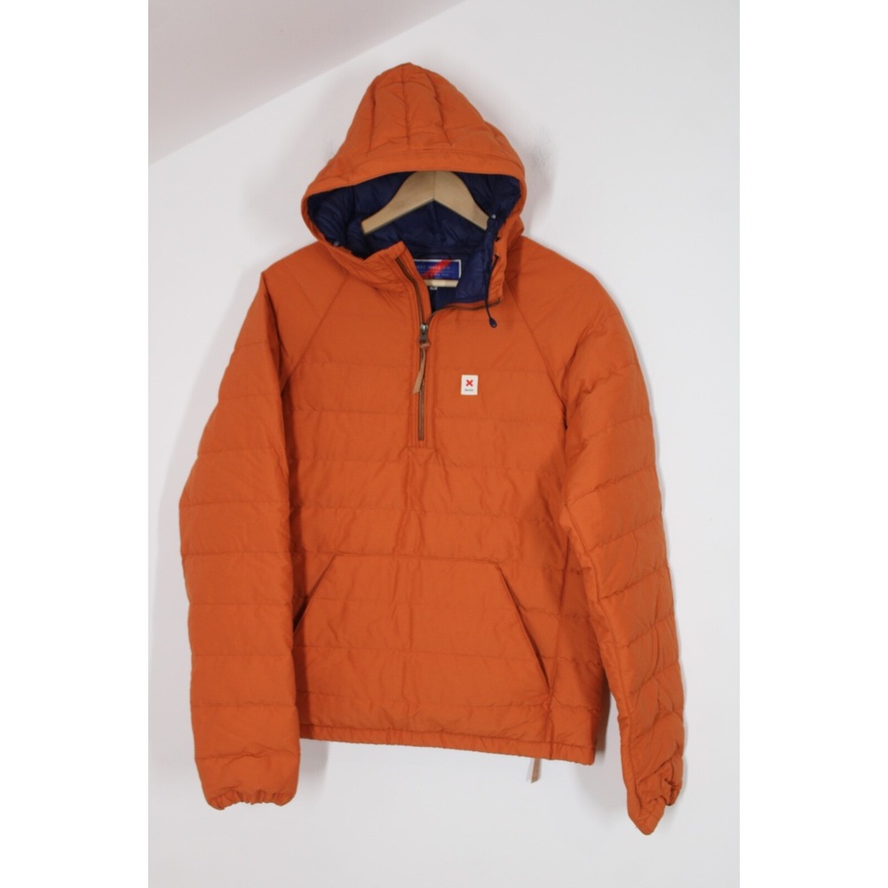 Best Made Co XS Orange Cotton Nylon Goose 850 Down Hood 1/4 Zip Pullover Jacket